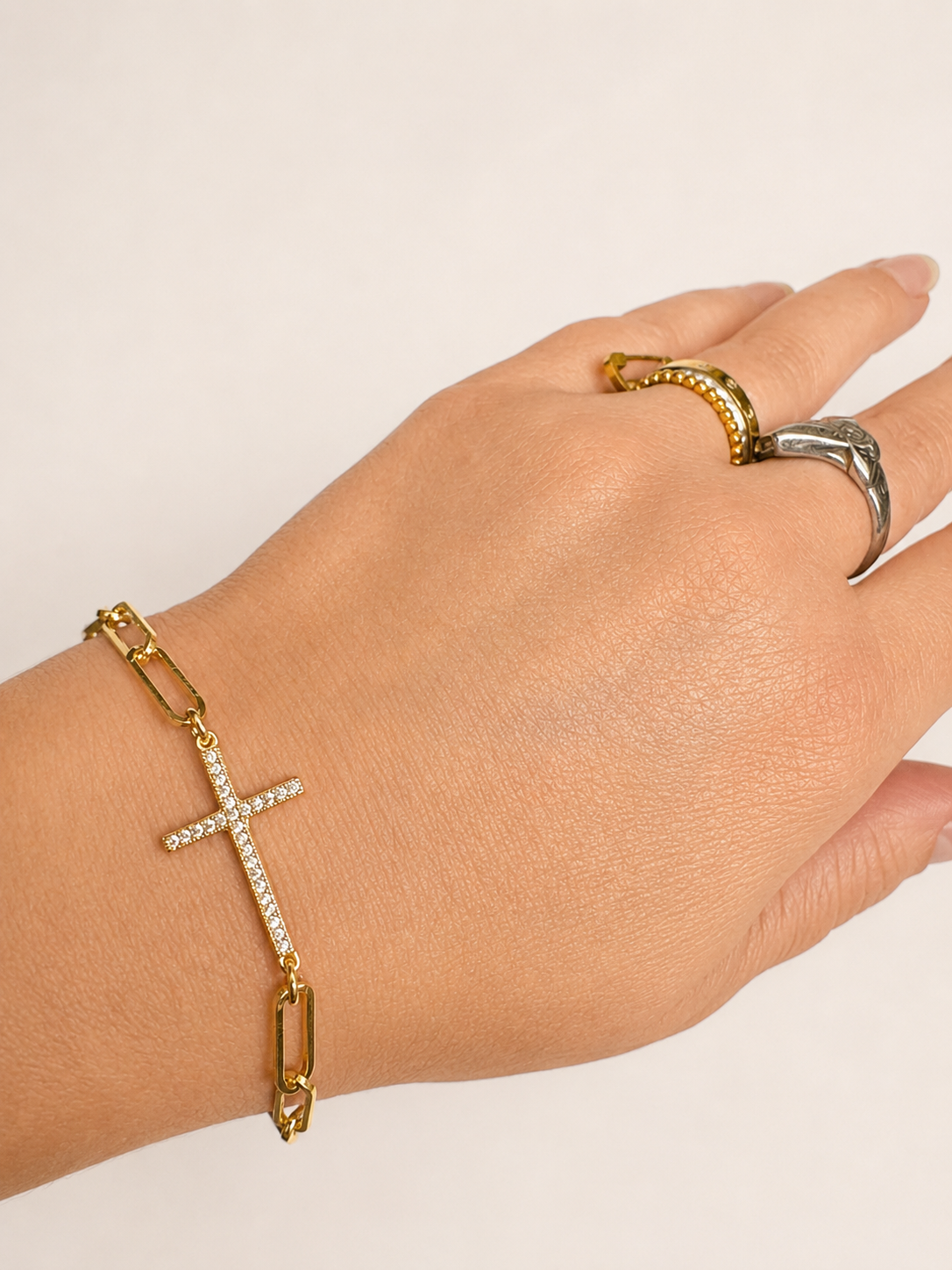 Gold Pave Cross Link Bracelet