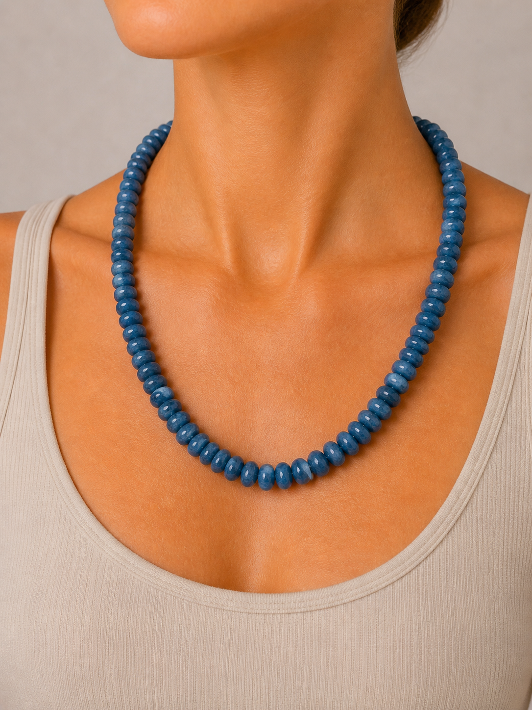 Blue Flat Stone Beaded Necklace
