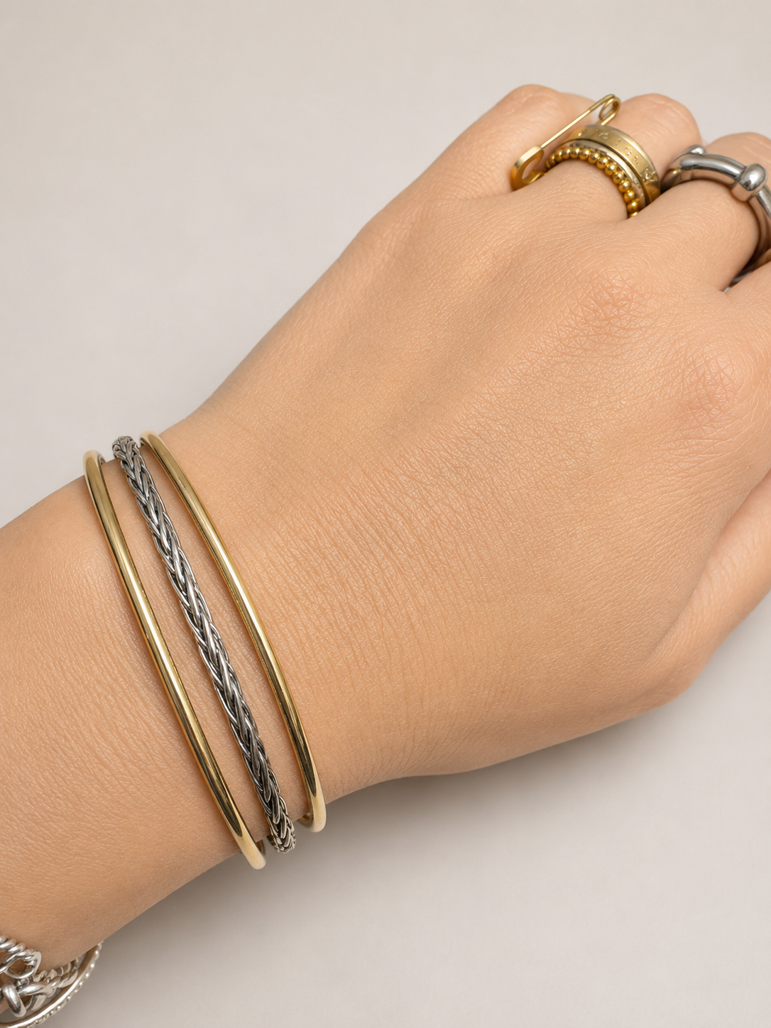 Two Tone Three Row Cuff Bracelet