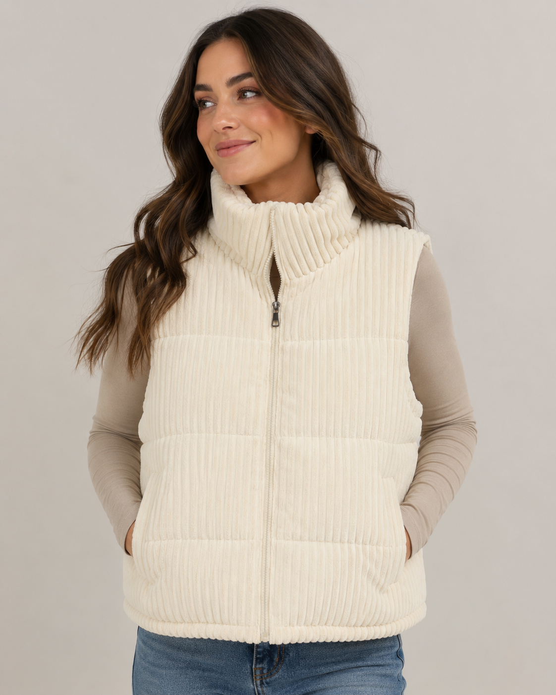 Cream Corduroy Puffer Vest