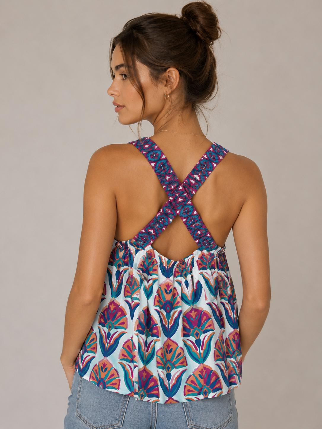 Geo Floral Mila Top Fuchsia Top