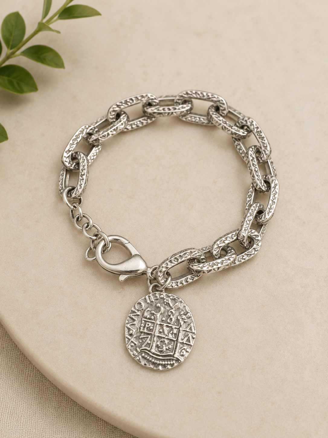 Two Tone Chunky Chain Coin Bracelet