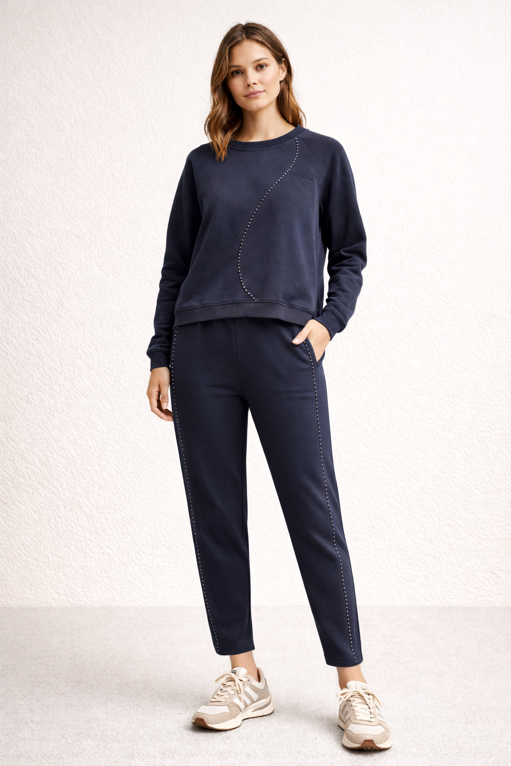 Navy Contrast Stitch Jogger Set