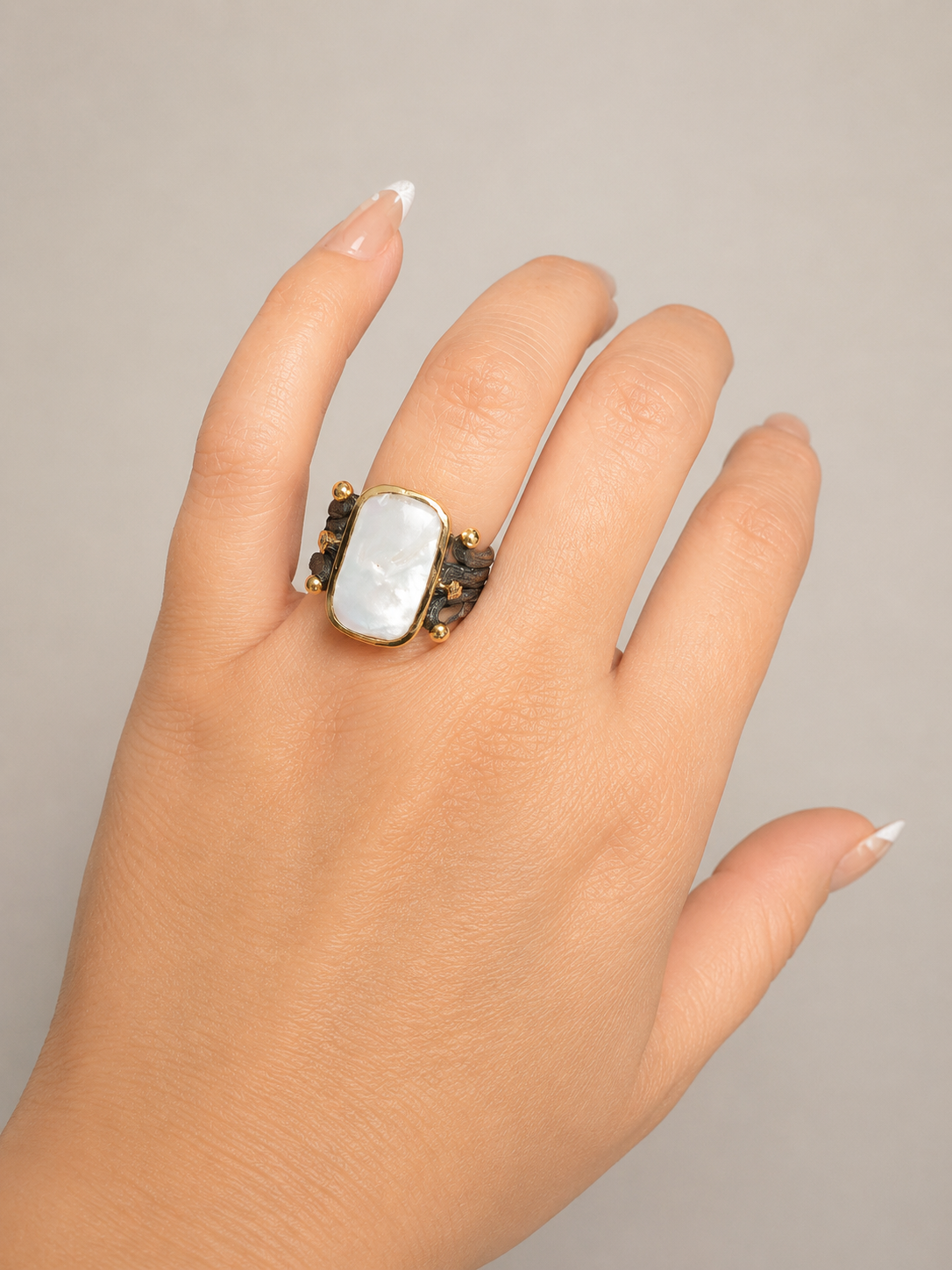 Oxidized Silver & Bronze Baroque Pearl Ring -Size 9