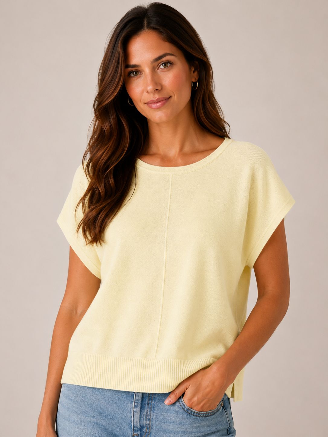 Scoop Neck Sweater with Center Seam