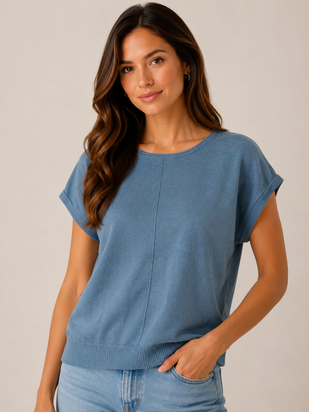 Scoop Neck Sweater with Center Seam