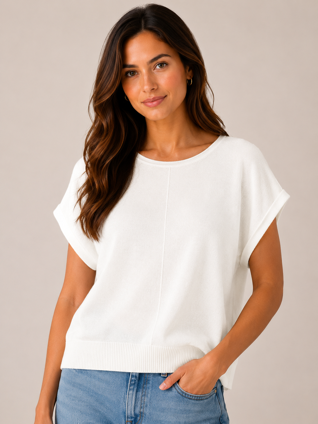 Scoop Neck Sweater with Center Seam