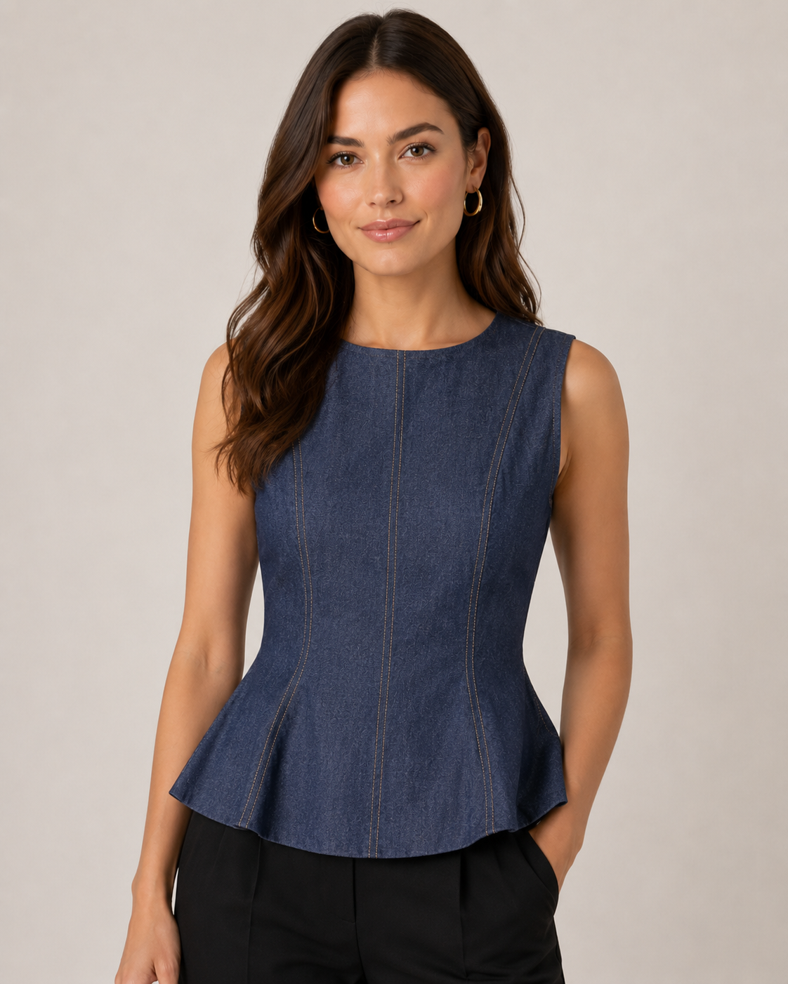 Blue denim sleeveless top