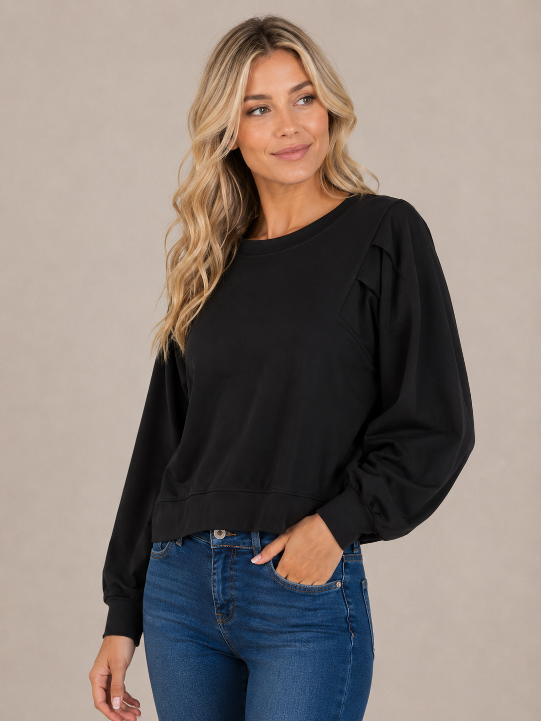 Pleated Sleeve Mercury Ponte Top
