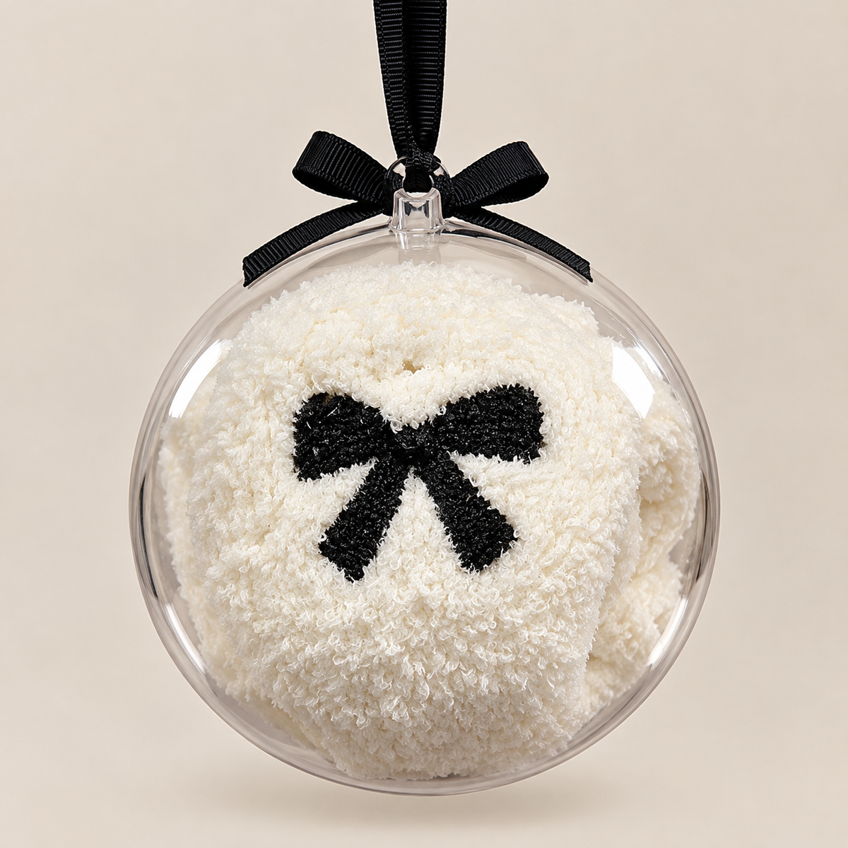 Ivory/Black Cozy Sock Ornament