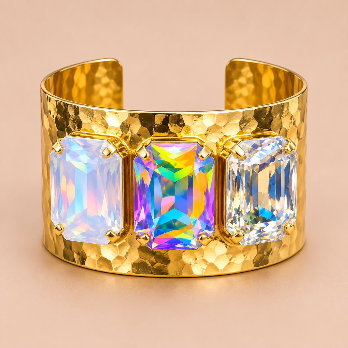 Austrian Crystal Hammered Gold Cuff Bracelet