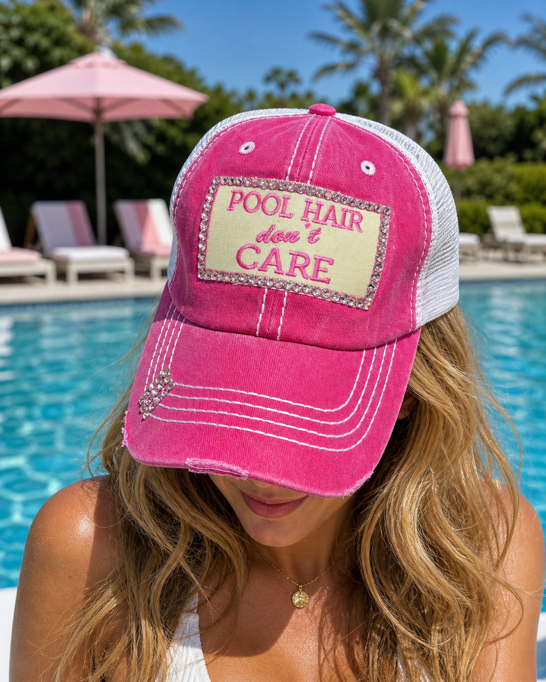 Pool Hair Don't Care Bling Cap