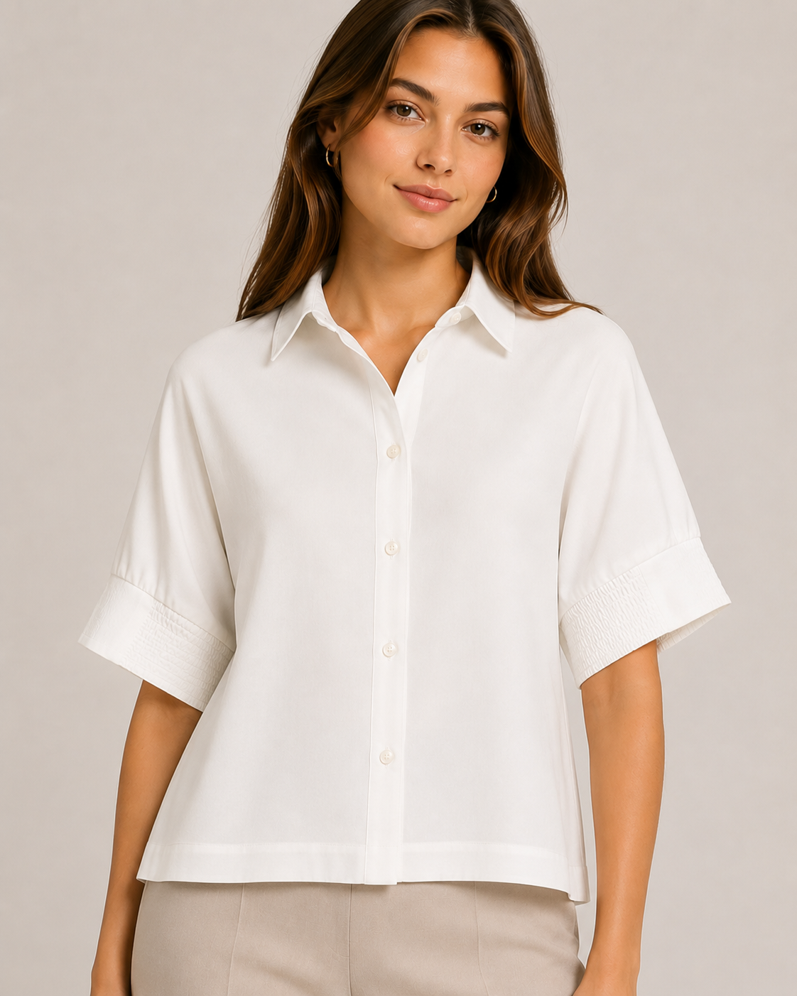 White Raglan Sleeve Button Down Top