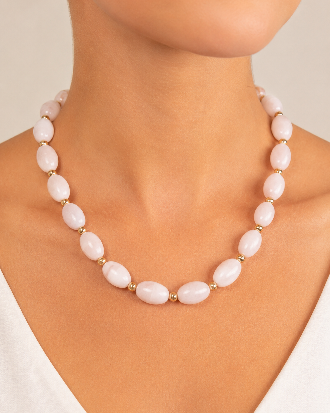 Oval Acrylic Beaded Necklace - Pink