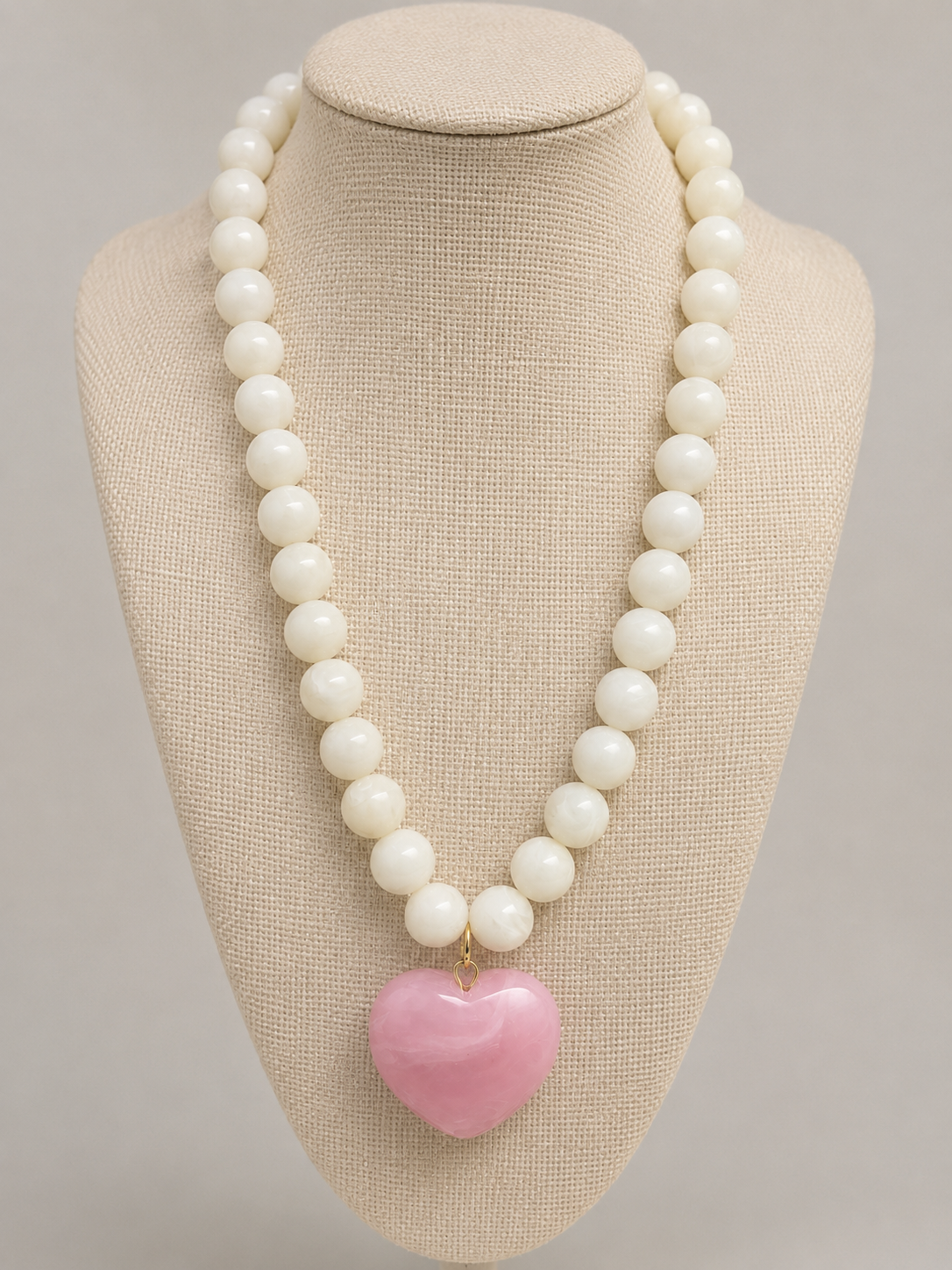 Pink Heart Stone Beaded Necklace