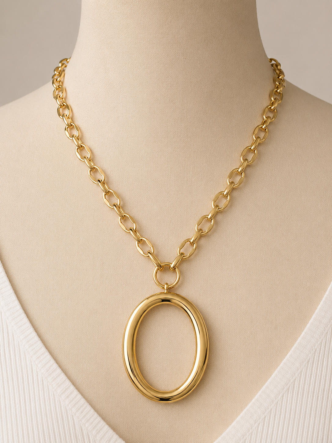 Waterproof Gold Oval Necklace