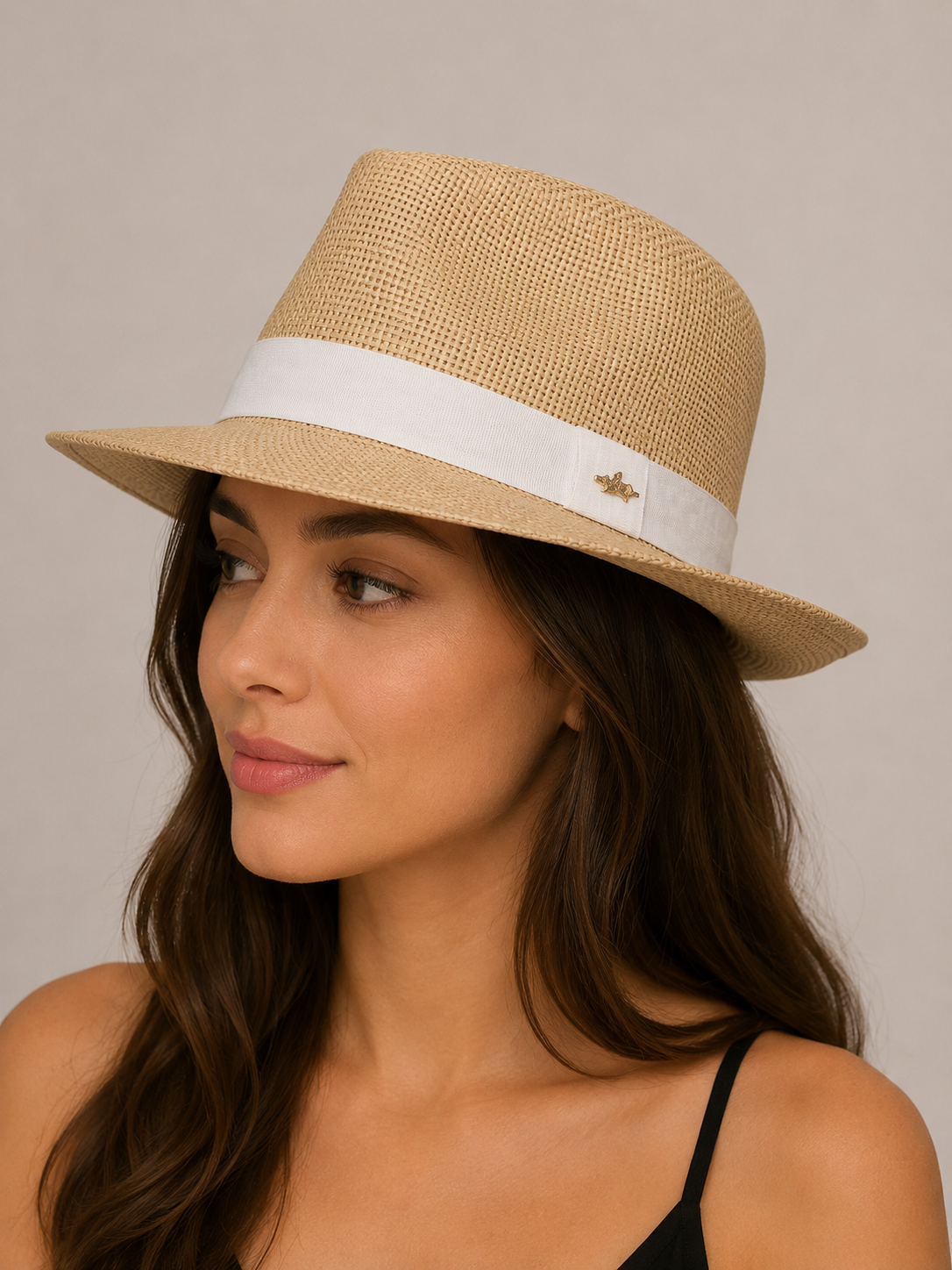Panama Wide Brim Fedora - Camel/White