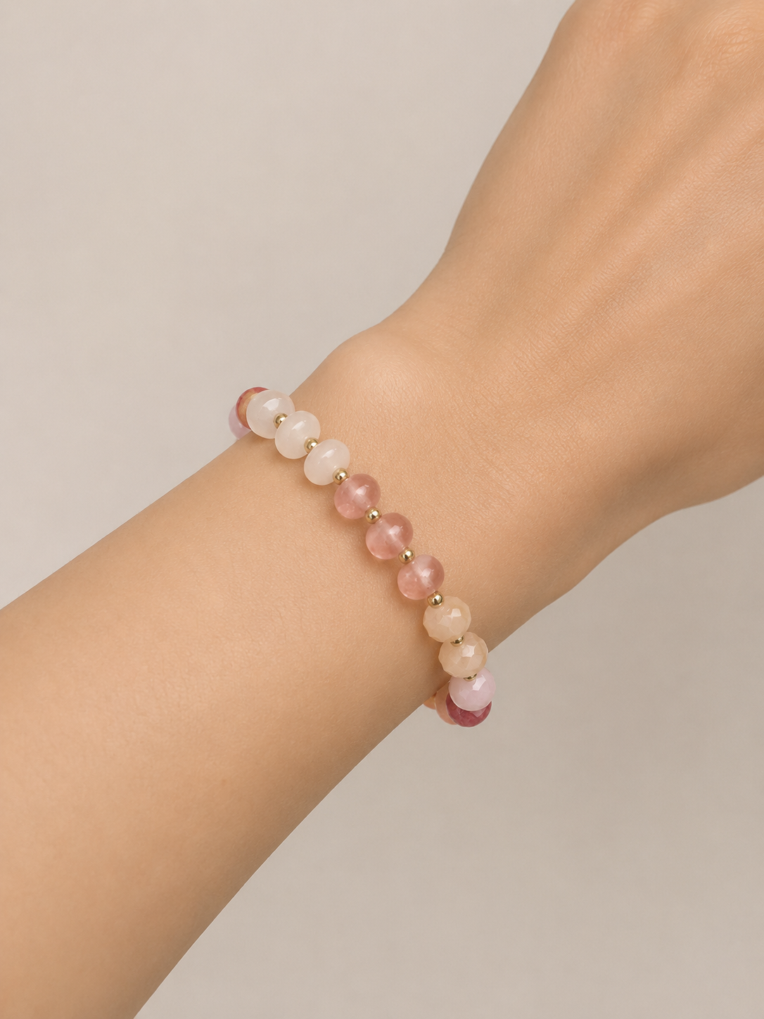 Natural Stone Beaded Stretch Bracelet - Pink