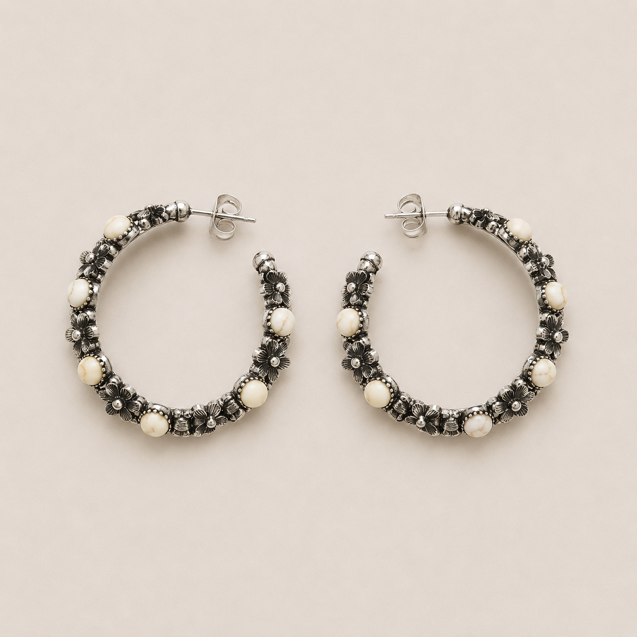 White Buffalo Hoop Earrings