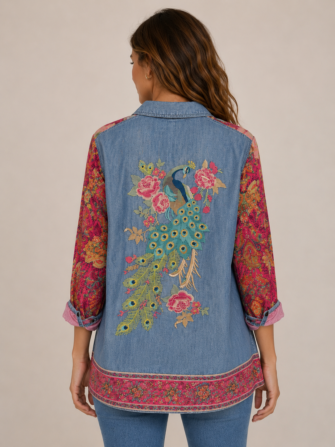 John Mark Woven Mix Print LS Cinch Sleeve Tie Front Blouse