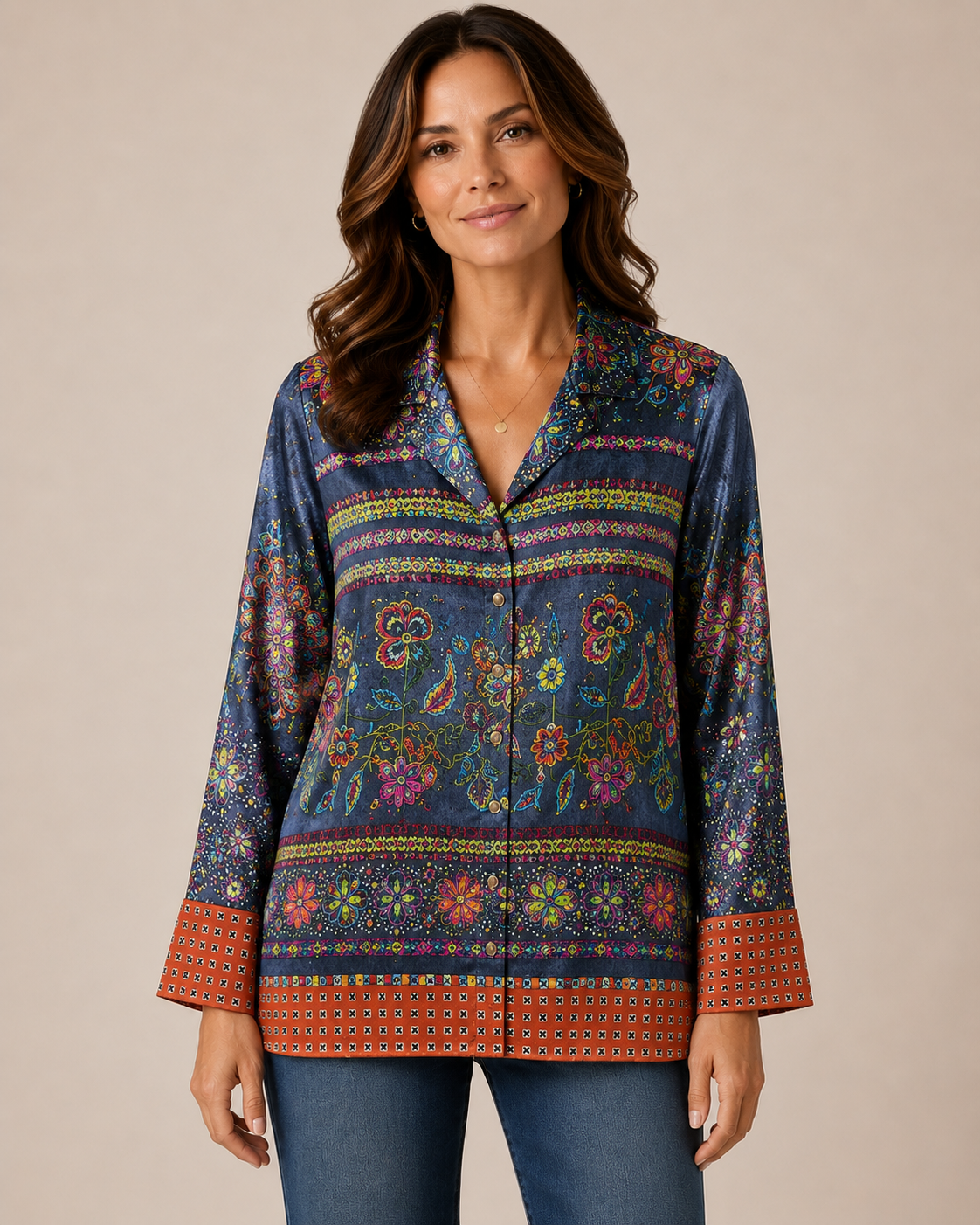 John Mark Satin Button Front Blouse with Wire Collar