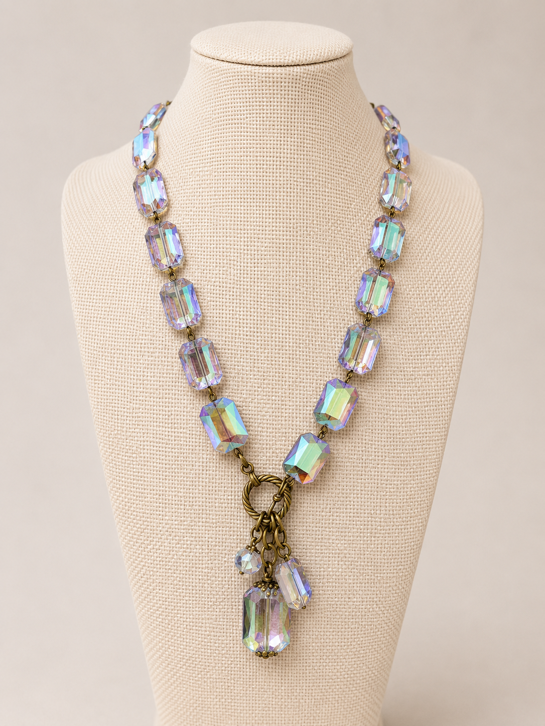 Metallic Emerald Cut Beaded Toggle Necklace