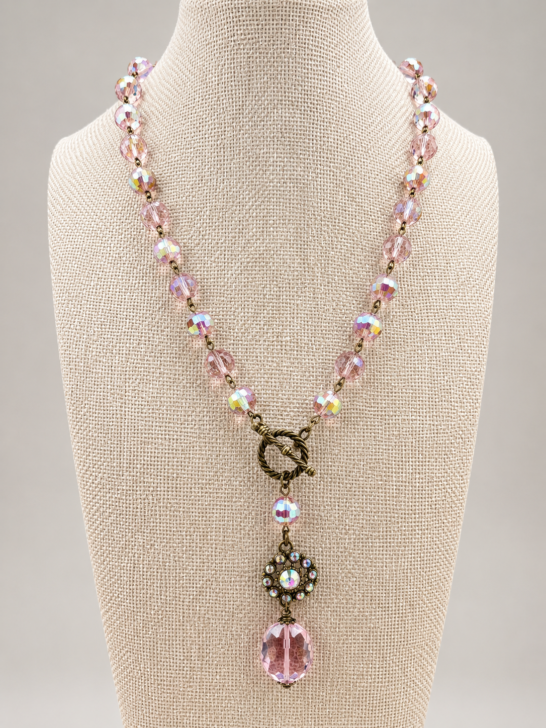 Pink Crystal Beaded Toggle Necklace