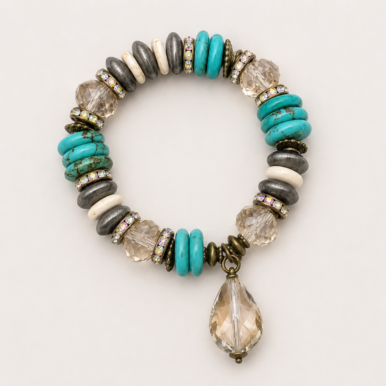 Turquoise & Crystal Beaded Stretch Bracelet