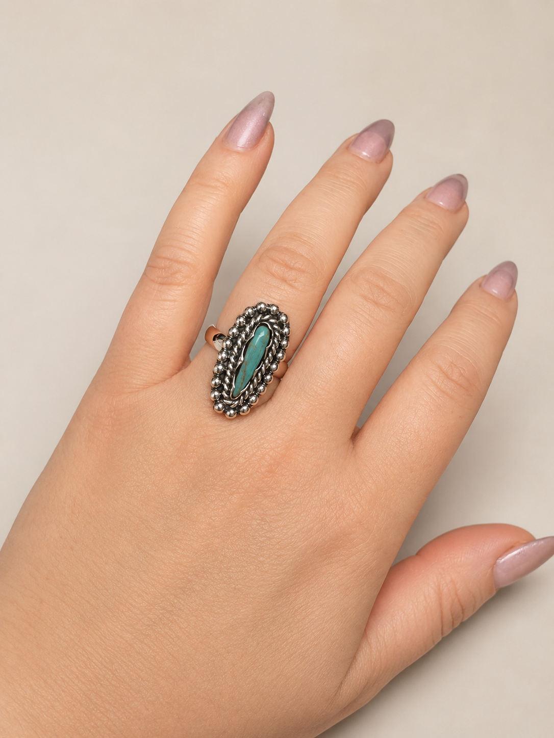 Beaded Turquoise Marquis Ring