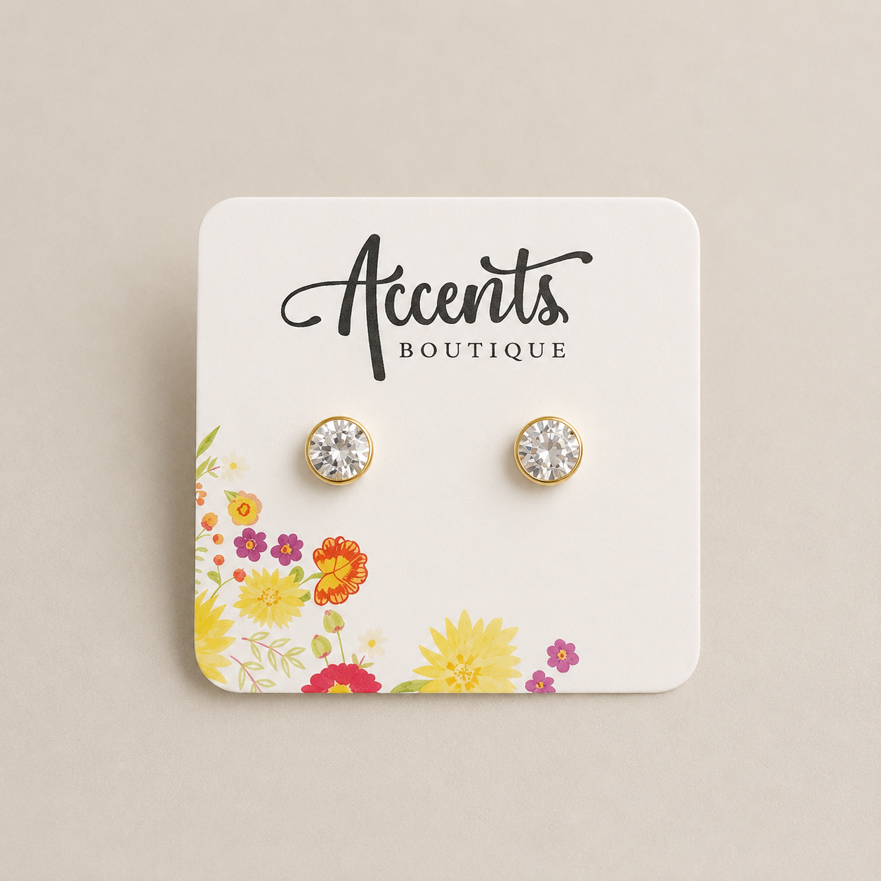 Round CZ Gold Plated Studs