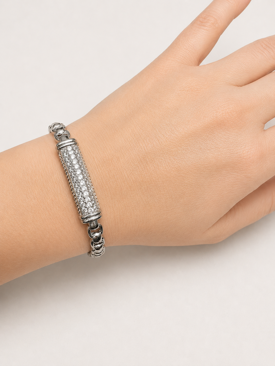 Silver Pave Link Clasp Bracelet