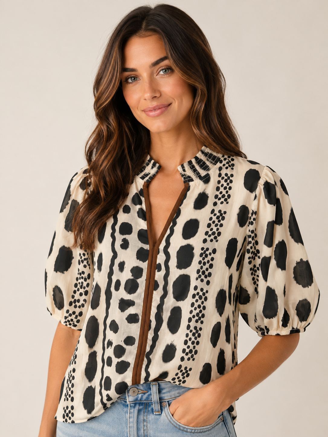Cream Silky Geometric Top