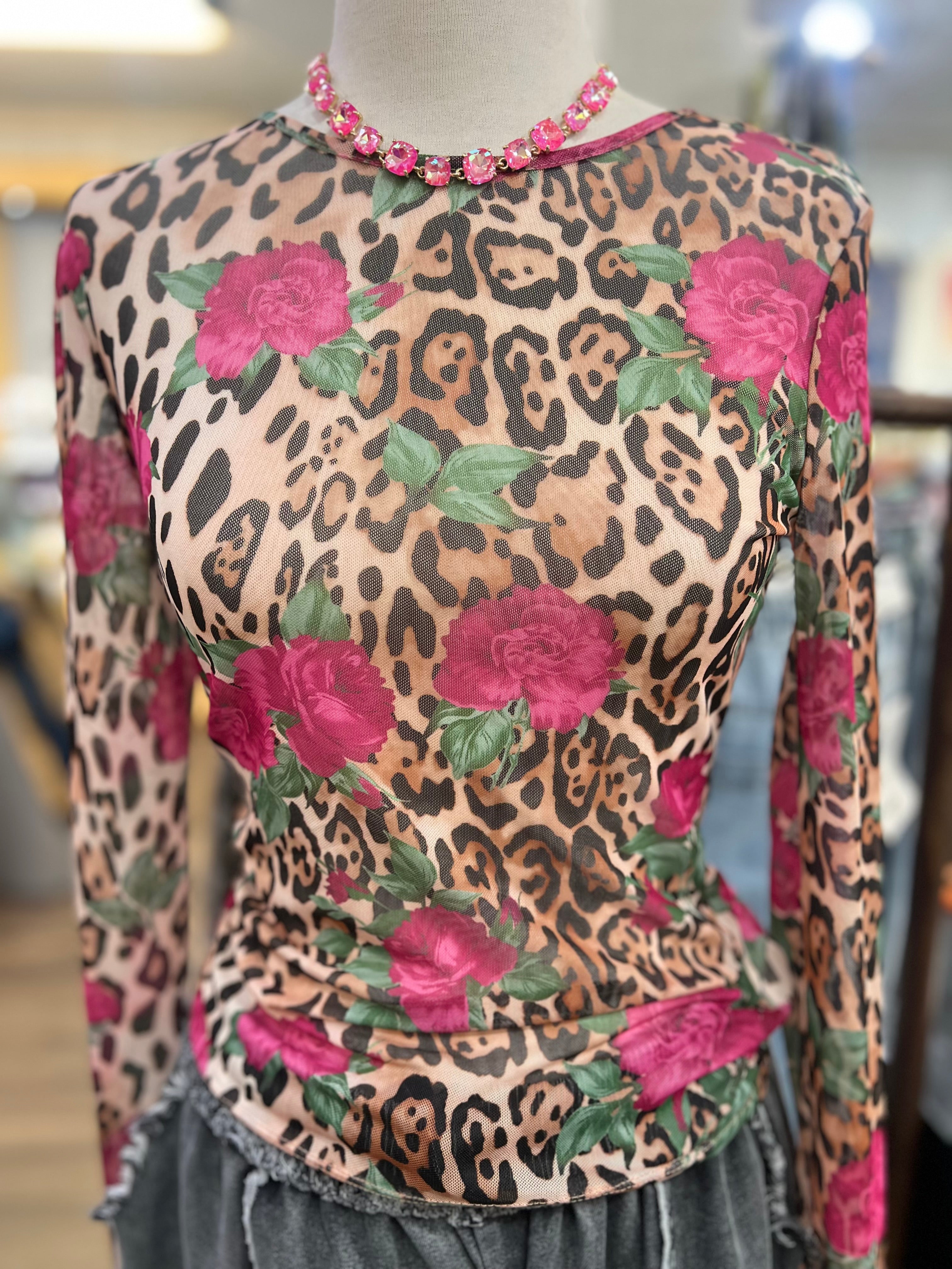 Leopard Rose Mesh Top