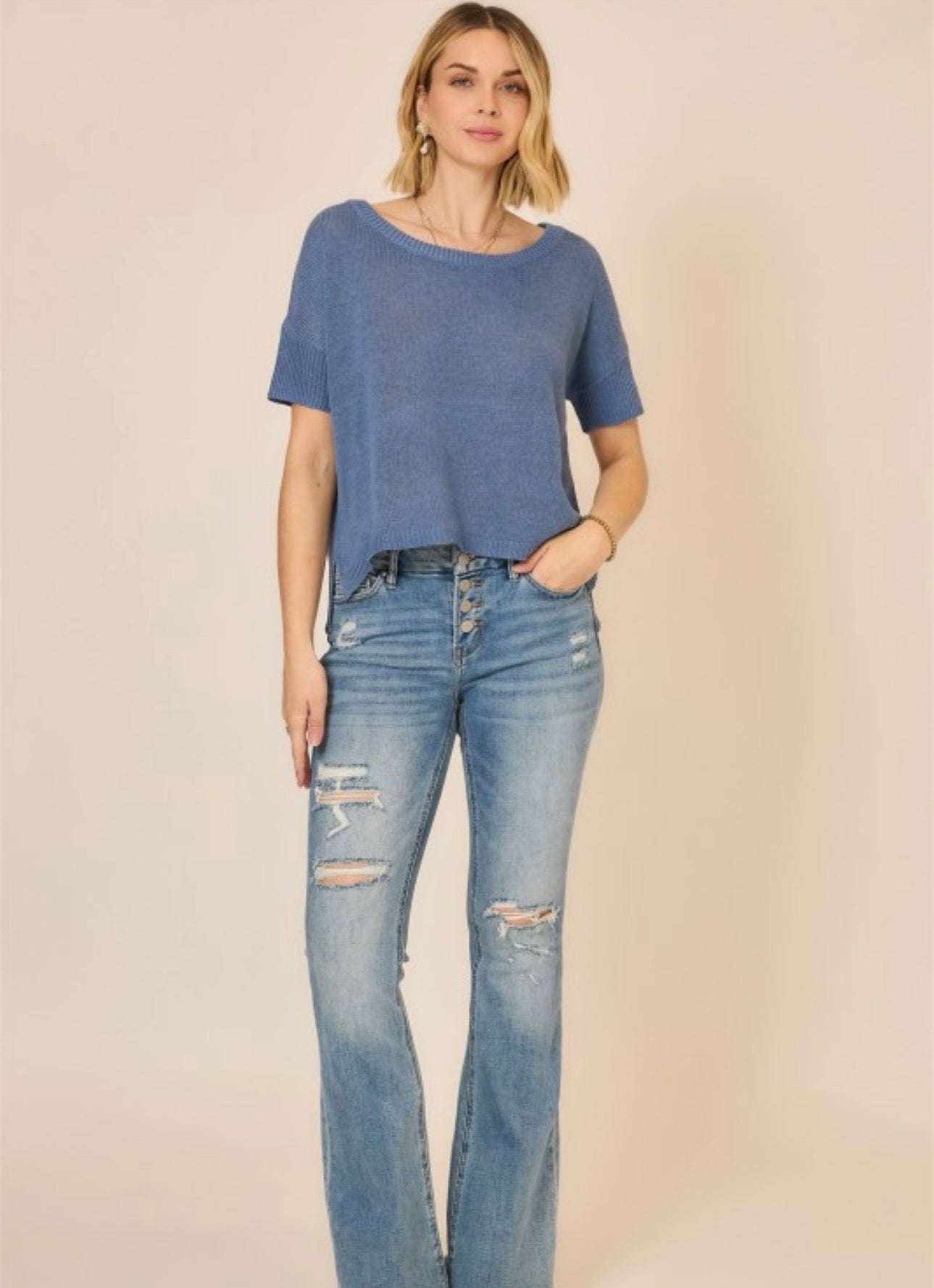 Boatneck Knit Short Sleeve Top
