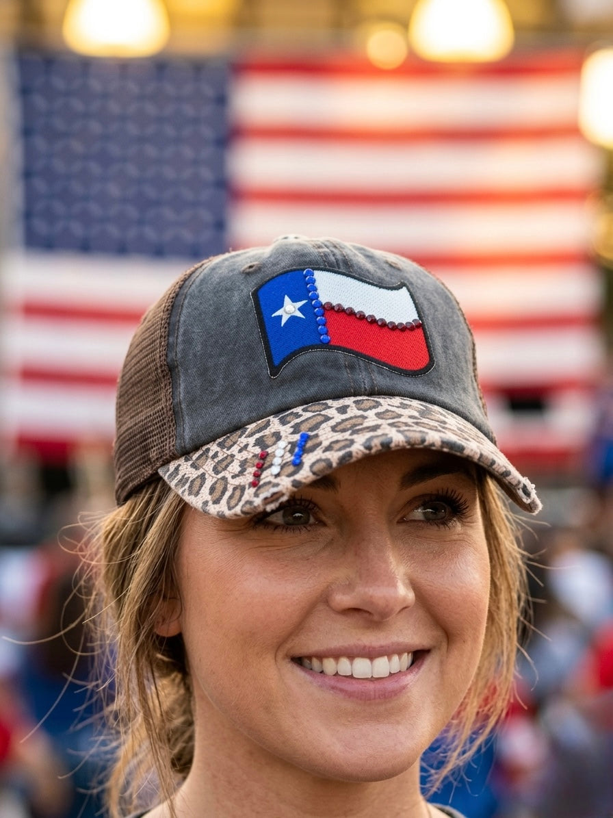 Wavy Texas Flag Bling Cap