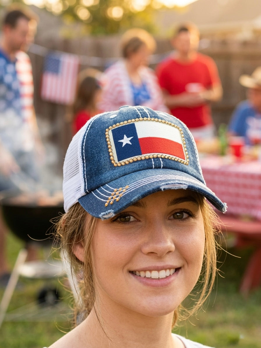 Denim Texas Flag Bling Cap