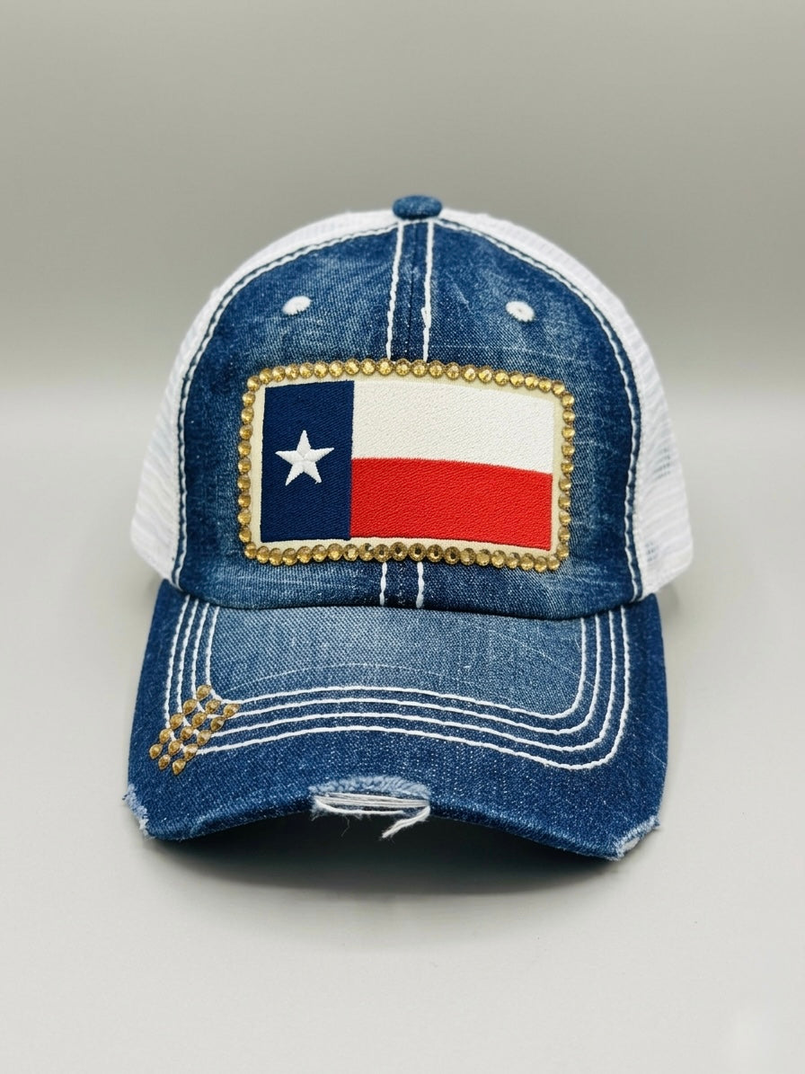 Denim Texas Flag Bling Cap