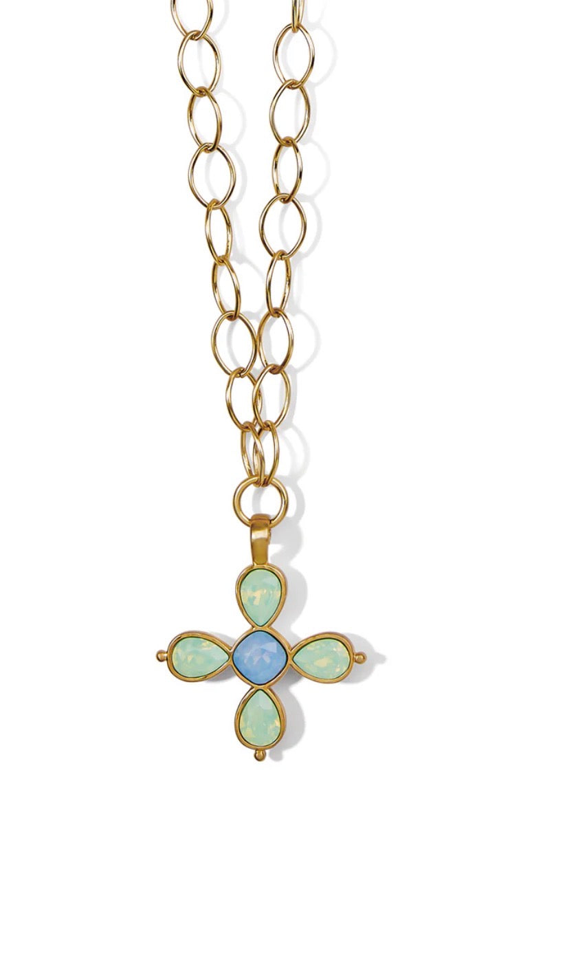 Brighton Versailles Mercury Cross Gold Blue Green Necklace