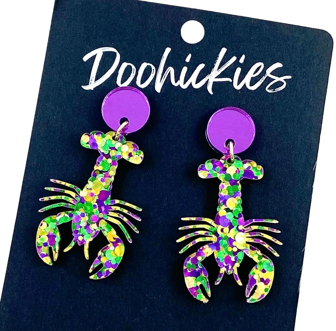 Mardi Gras Crawfish Glitter Earrings