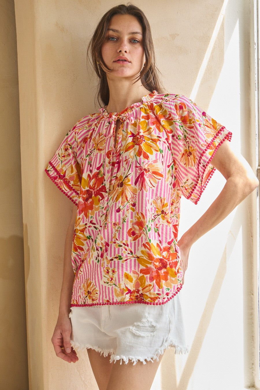 Pink Multi Floral Striped Top