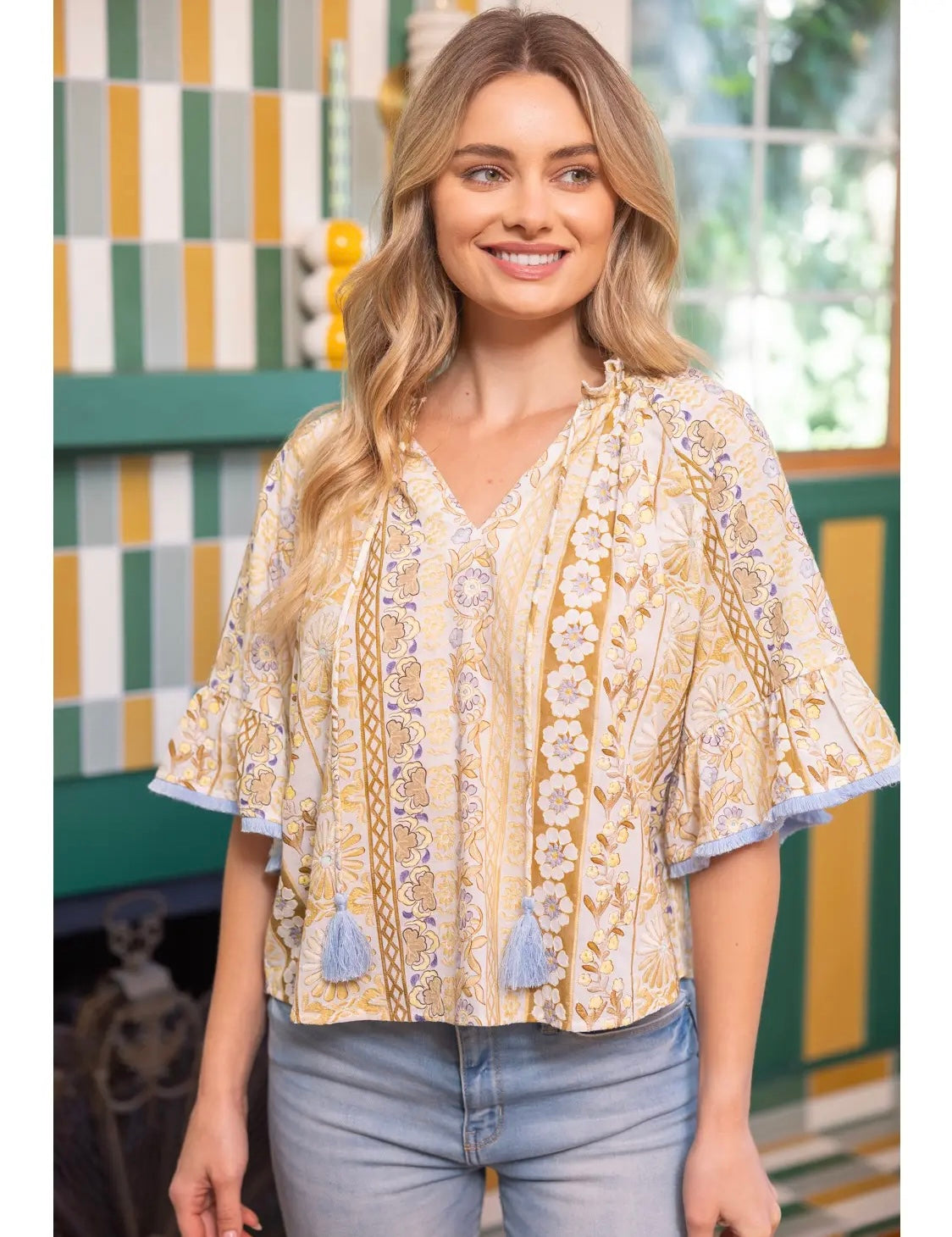 Gold Fringed Tassel Embroidery Top