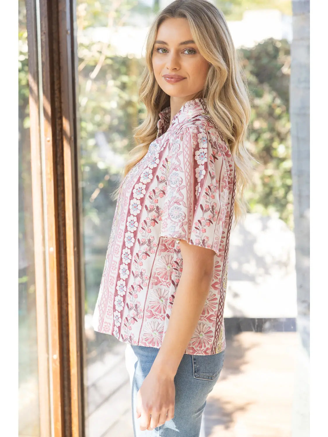 Red Ruffle Floral Embroidery Top