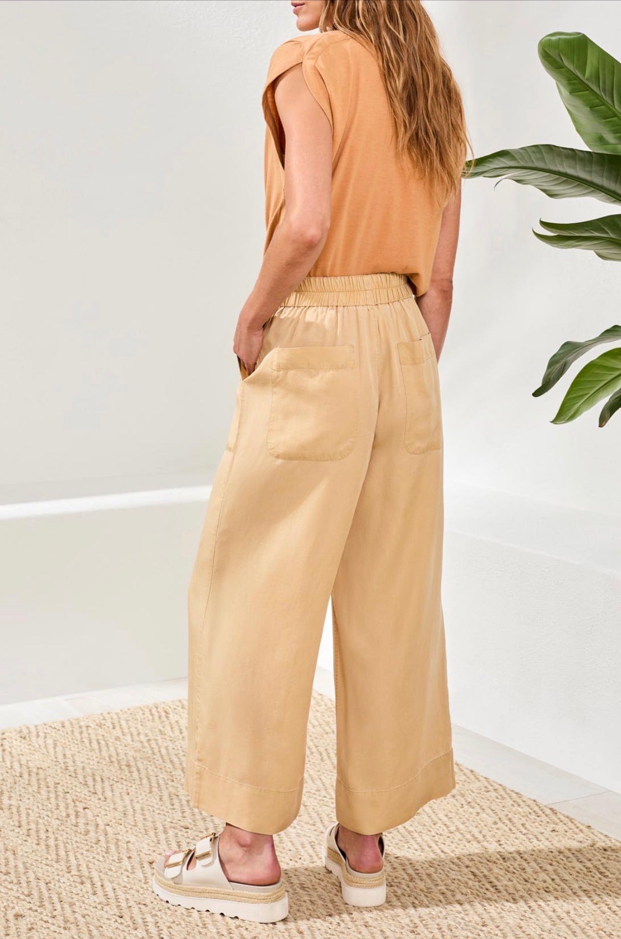 Tribal Flowy Pull On Crop Wide Leg W/Pockets Special Wash-Croissant