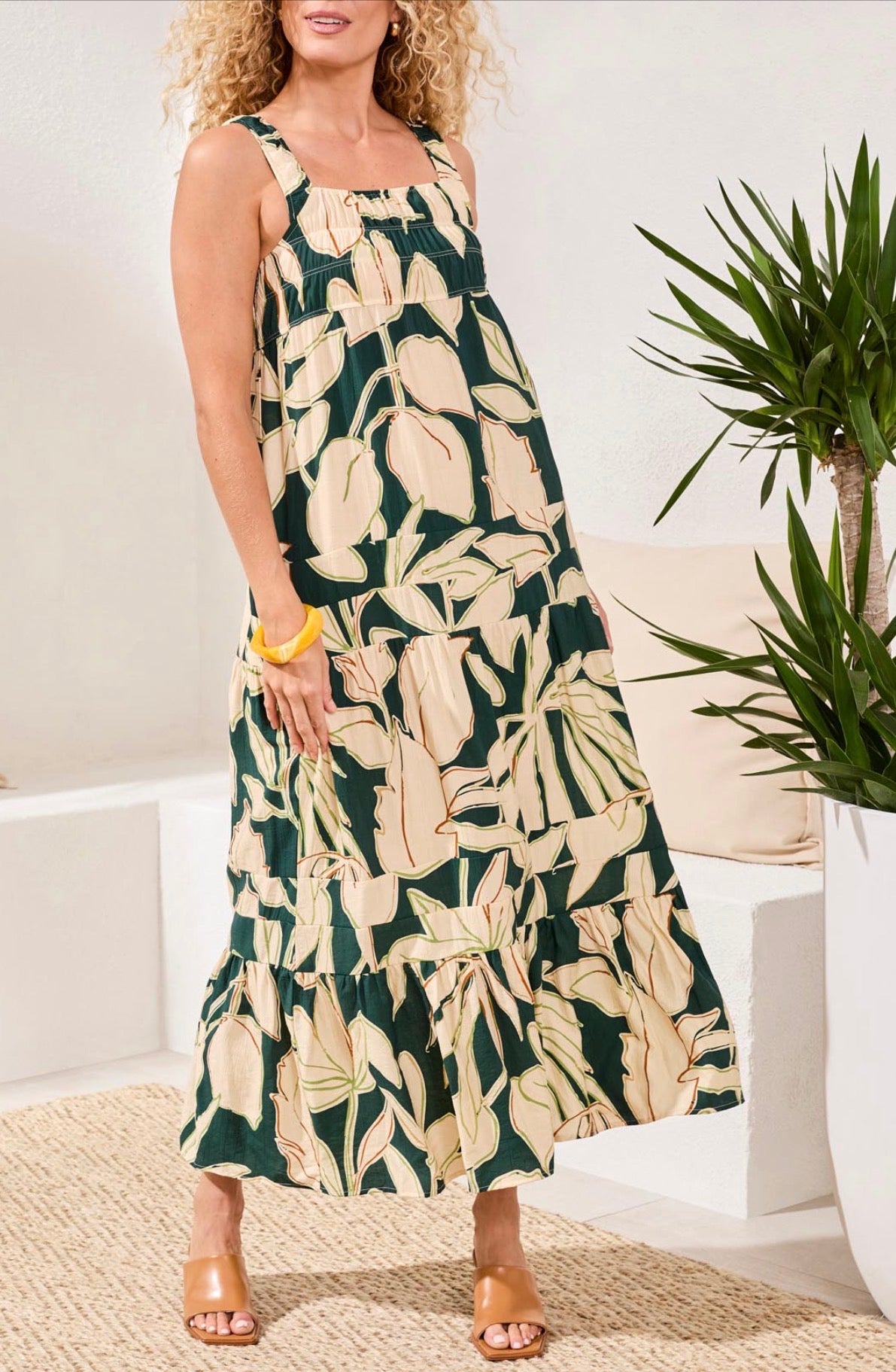 Tribal Bra Friendly Maxi Dress W/Cut Detail-Rainforest