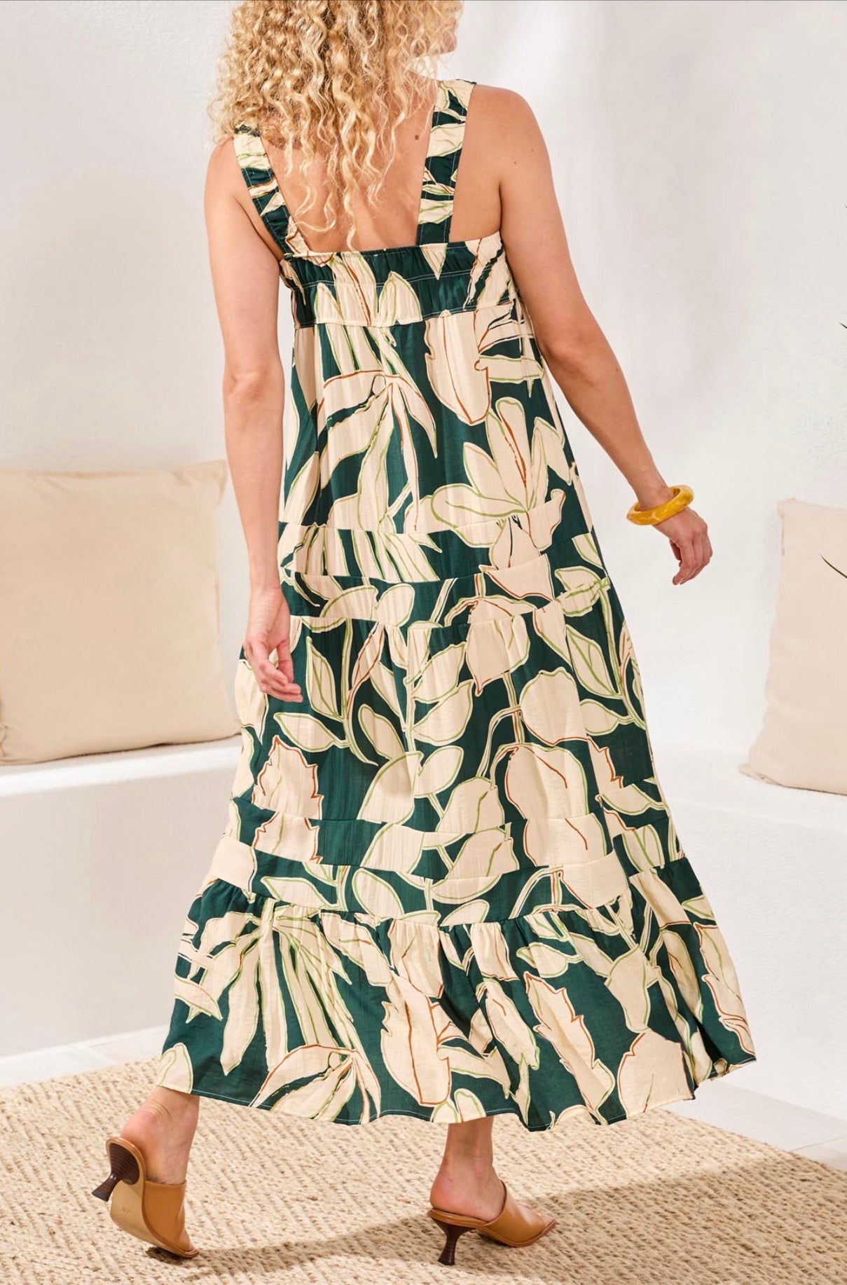 Tribal Bra Friendly Maxi Dress W/Cut Detail-Rainforest