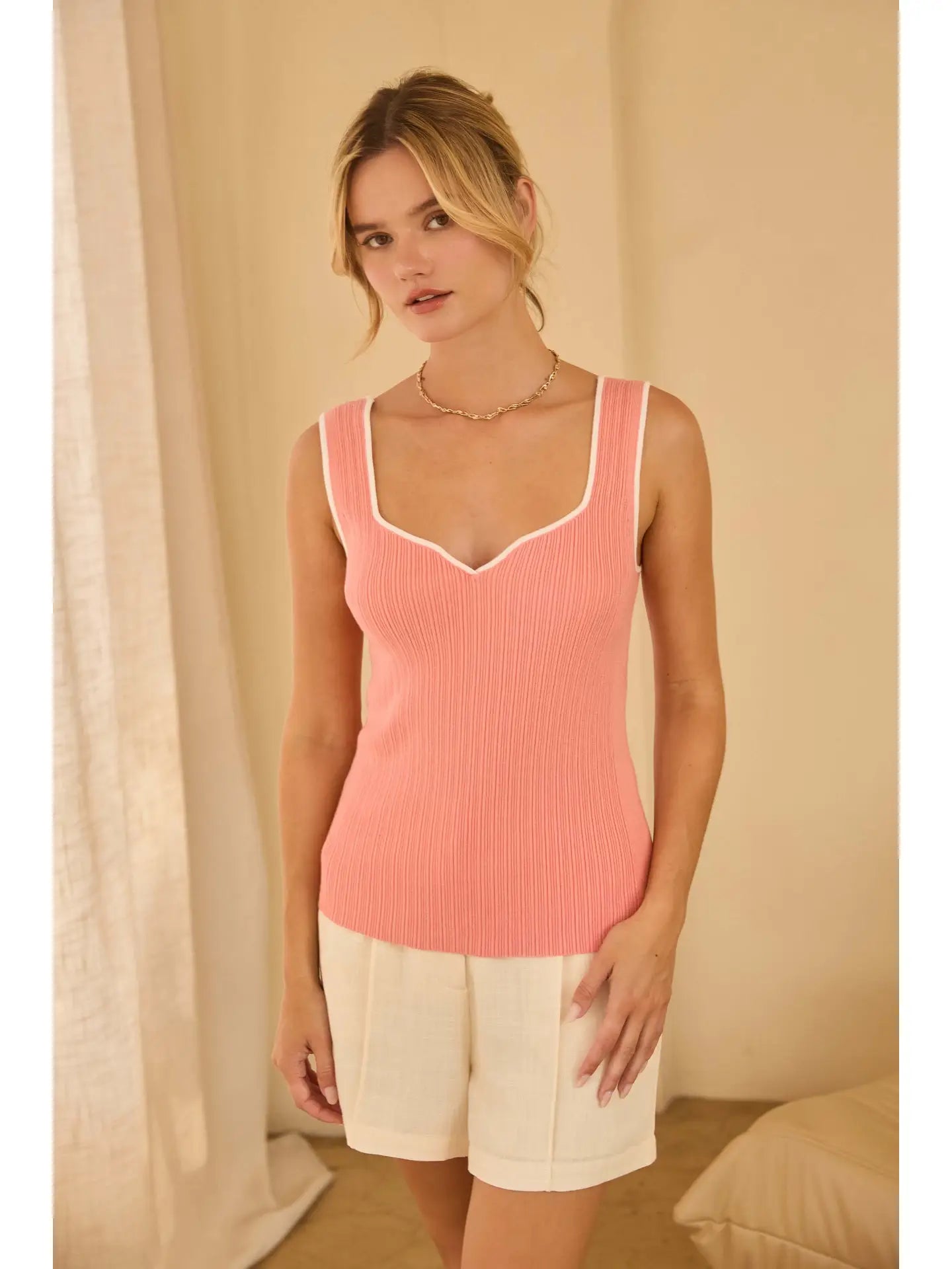 Coral Heart Neck Sweater Tank