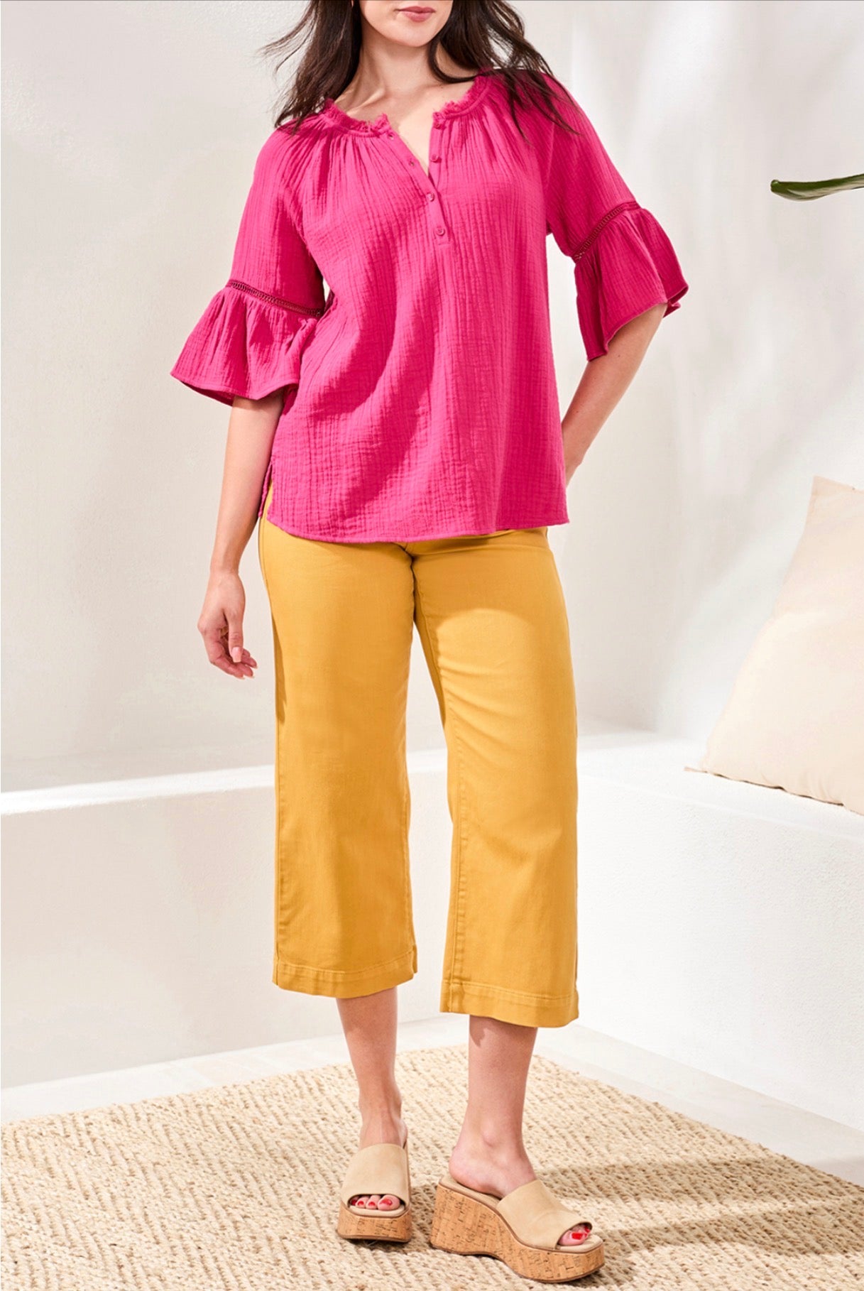 Tribal Raglan Sleeve Blouse-Gardenia