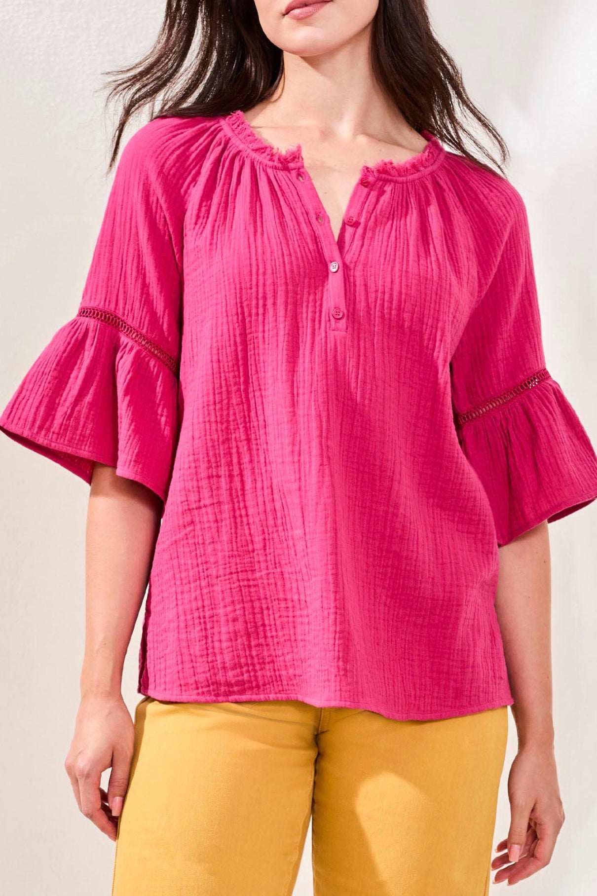 Tribal Raglan Sleeve Blouse-Gardenia