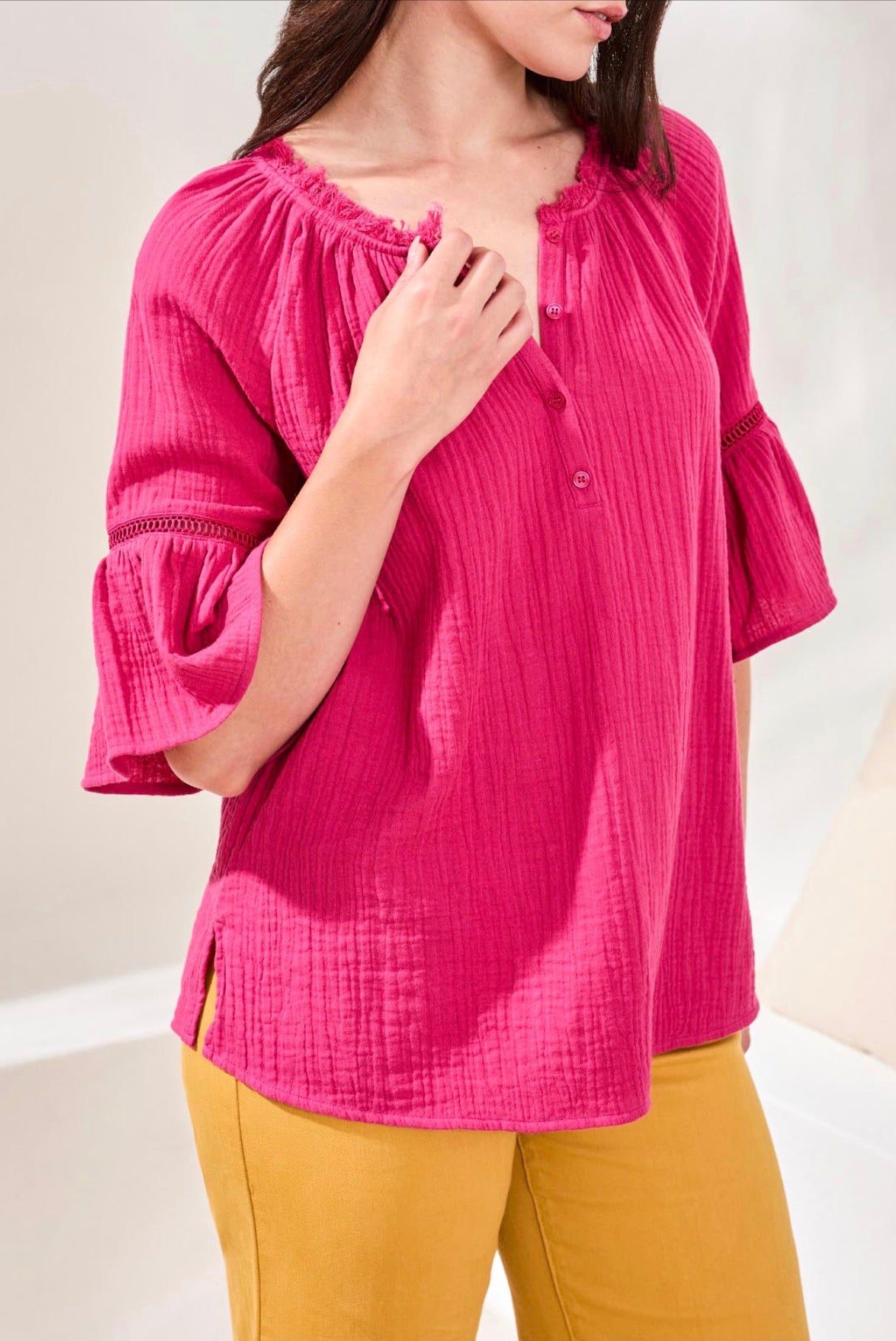 Tribal Raglan Sleeve Blouse-Gardenia