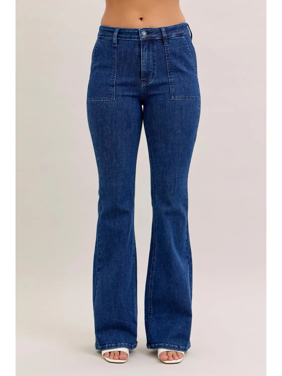 Judy Blue HW Dark Wash Flare with Patch Pockets